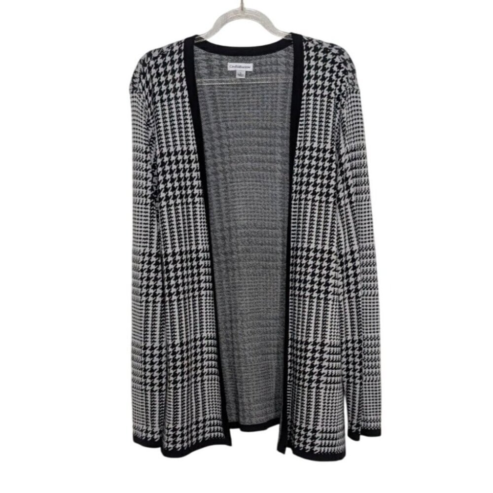 Croft & Barrow Houndstooth Cardigan Womens Size Large Black White Open Sweater